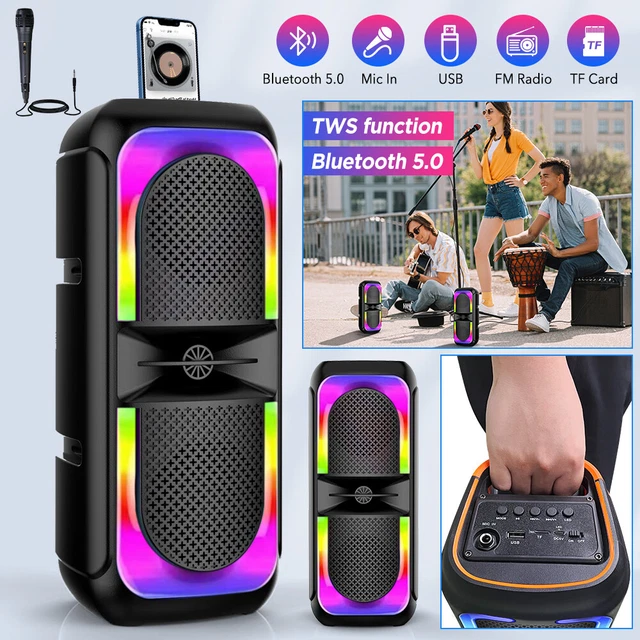 PORTABLE WIRELESS BLUETOOTH Speaker Dual Subwoofer Bass Karaoke Party ...