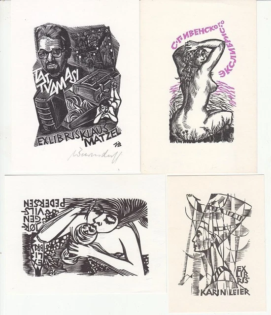 5 Exlibris Bookplate Hochdrucke Ullrich Bewersdorff 1920-2008 Konvolut Lot 1