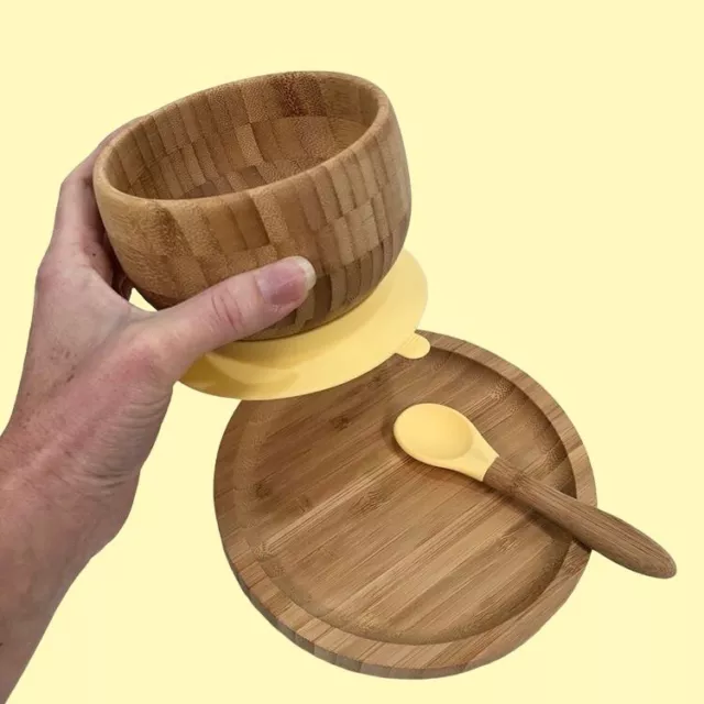 Baby & Toddler Organic Bamboo Suction Feeding Set | Silicone Plate| Bowl &Spoon