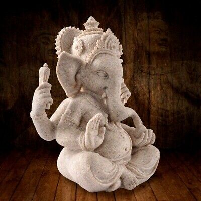 Elephant Head God Sandstone Figurine Sculpture Tabletop Home Office Decoration S