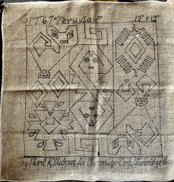 "Patrón de gancho de alfombra ""peruano"" PT#67 arpillera de perlas 12x12"""