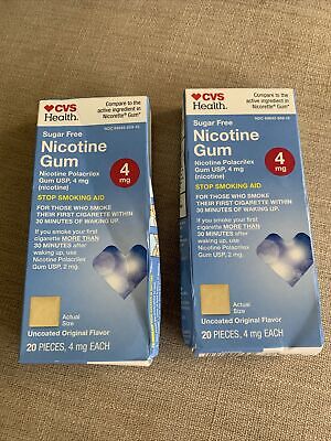 2 paquetes de goma de nicotina CVS 4 mg, original - sin azúcar (20 piezas cada uno) caducidad 1/24