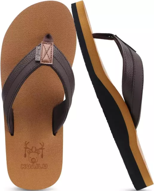 KUAILU MEN'S YOGA Mat Leather Flip Flops Thong Sandals with Arch ...