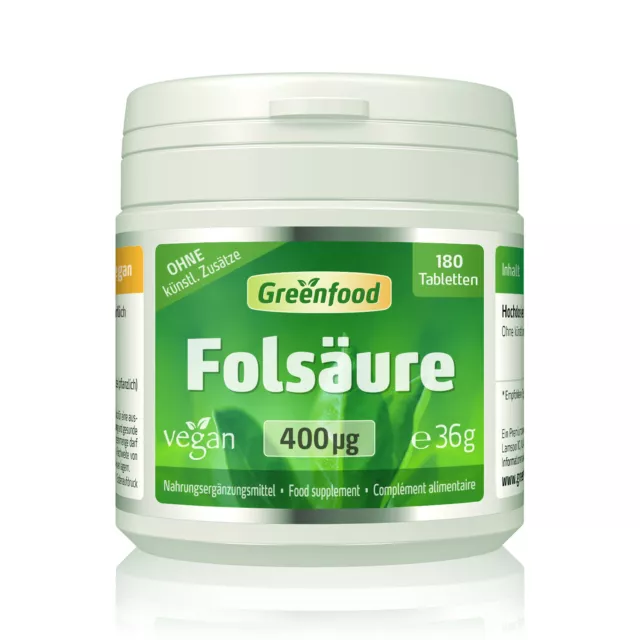 Folsäure, 400 µg, hochdosiert, 180 Tabletten – vegan