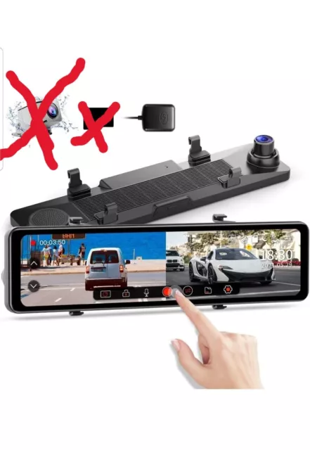 AZDOME 2.5K Mirror Dash Cam 12" IPS Touch Screen Front PG18S 🚙 