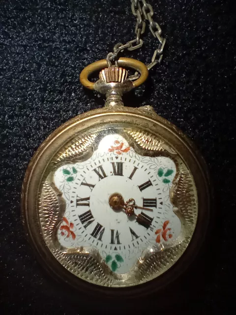 Antico Orologio da taschino in Argento Remontoir Cylindre 10 rubis Floreale