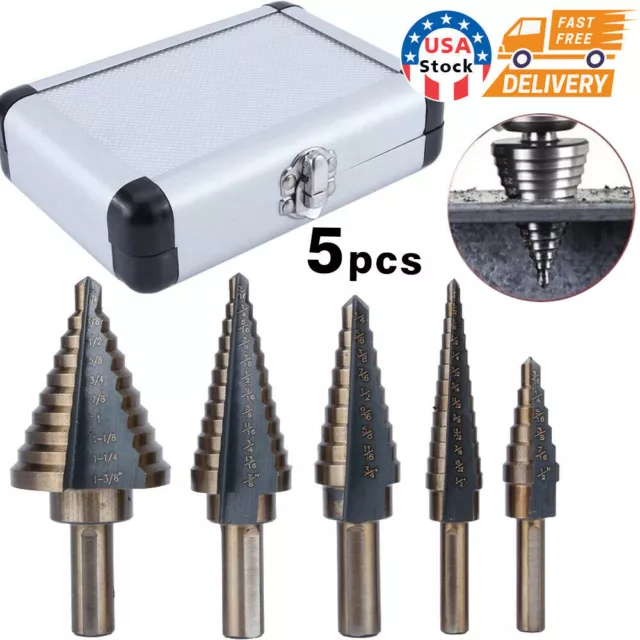 5Pcs HSS Step Drill Bit Cone Cobalt Multiple Hole Cut 50 Sizes Set Kit Tools Set
