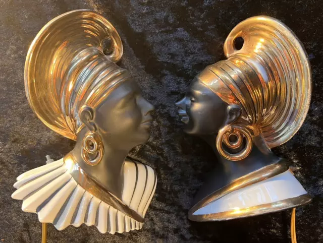 Rar Cortendorf Nubier Wandmasken Rauchverzehrer Nr 6436 & 6437 Midcentury 1950er
