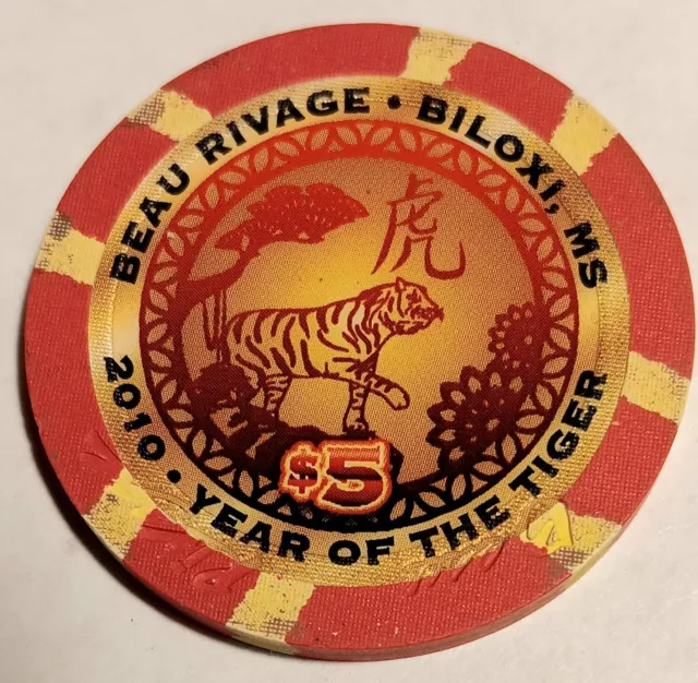 Beau Rivage Casino $5 Poker Chip Year of The Tiger 2010 Biloxi Mississippi