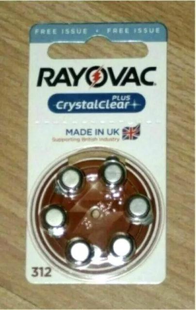 6x Rayovac Crystal Clear Plus Advanced Hearing Aid Batteries Size 312 hg 0%