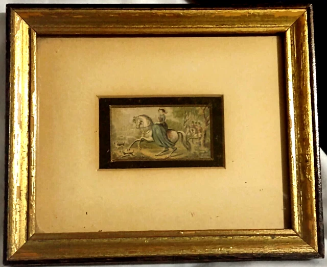 4x5 Framed Miniature Print Hand-Colored Catherine the Great on Horseback w Dogs