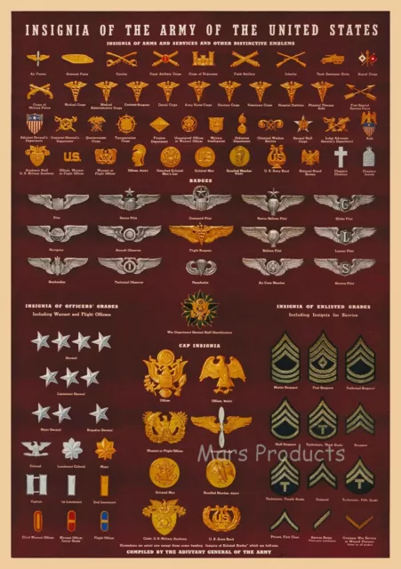 Insignia of the U.S. Army 1943 Vintage Style WW2 Poster 20x28