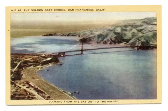 The Golden Gate Bridge, San Fransisco, CA- Vintage Linen Postcard - Aerial View