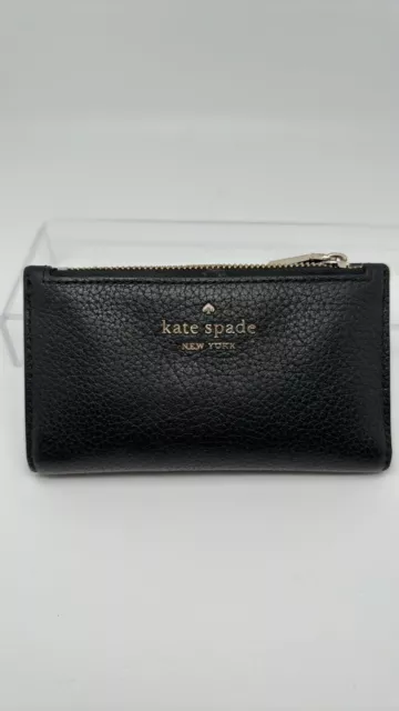 Kate Spade Black Pebbled Leather Small Slim Zip Coin Bifold Wallet