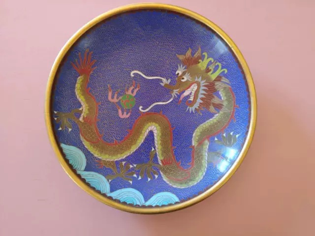 19th Century Chinese Cloisonné and Gilt Brass Dragon Plate, Qing Dynasty