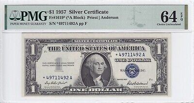 1957 $1 Silver Certificate STAR Note FR#1619* PMG CU 64 EPQ *49711492A