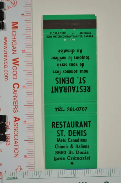 Vintage Matchbook Cover St Denis Chinese Restaurant Montreal Quebec Canada
