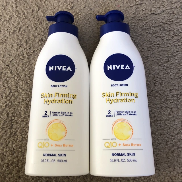 Lote de 2 lociones reafirmantes para la piel Nivea hidratación Q10 manteca de karité 16,9 oz bomba cada una