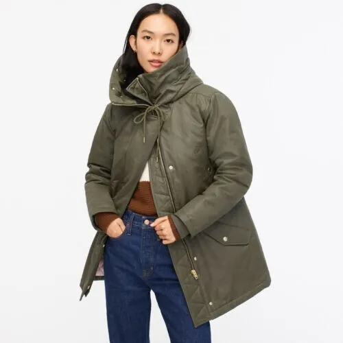 J CREW PERFECT Winter Parka Hooded Eco Friendly Primaloft SMALL Olive ...