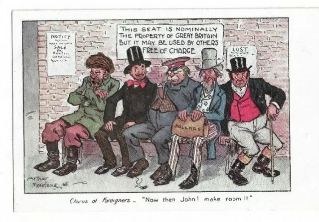 John Bull, Political Satire. "Now Then John! Make Room!", Postcard.