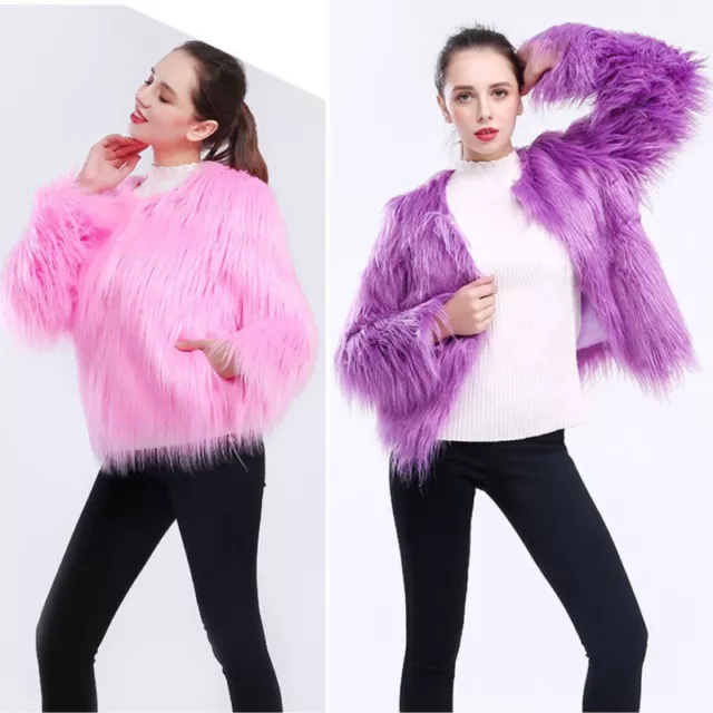 Lady Faux Fur Short Jacket Fluffy Coat Long Sleeve Outerwear Winter Warm Thermal