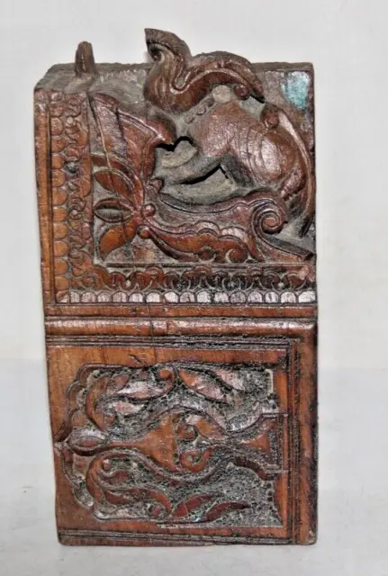 1850's Antique Old Wooden  Hand Carved Embossed Bird Panel Home Décor 7815
