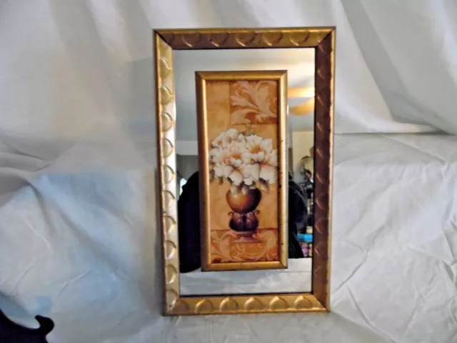 Beautiful Gold Distressed Framed Floral picture with Framed Surrounding Mirror