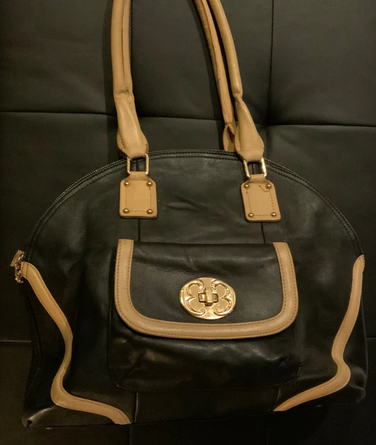 Emma Fox Leather Tan And Black Large Satchel Tote Purse Handbag Women's