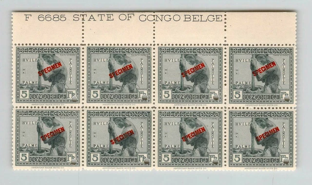 Belgian Congo SC# 110 Stamp MNH Block of 8 SPECIMEN ABNo