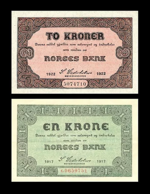 2x 1 + 2 Kroner - Ausgabe "Skillemyntsedler" 1917 - 1922 - Reproduktion - 08 2