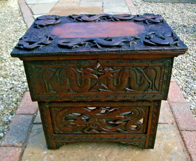 Beautifully Carved Chinese  Antique   Folding  Wooden Scribes Chest