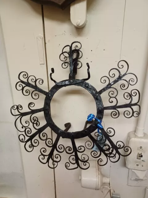 19th.Century Wrought Iron Hand Forged Mortar Pestle Tree of Life Wall Rack