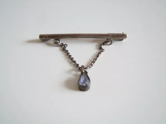 Antiguo Pequeño 835 Plata Broche Gotas Colgante Con Azul Piedra An Cadena 1,8 G 3