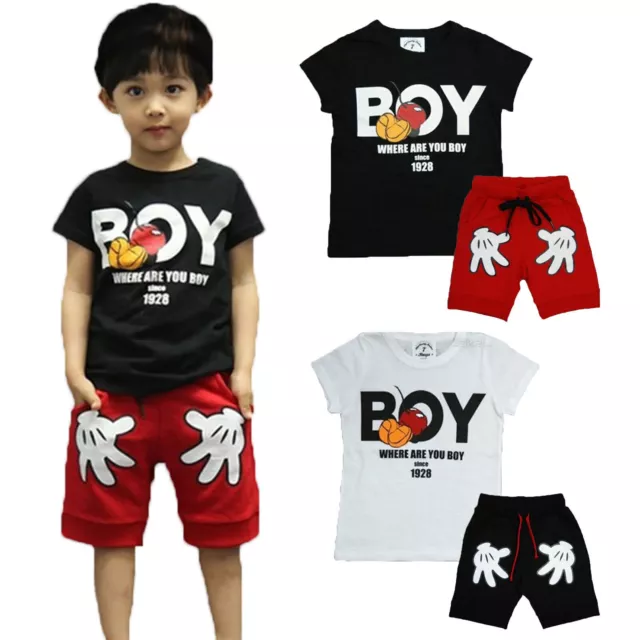 Toddler Boys Kid Mickey Mouse Outfits Short Sleeve T-Shirt + Shorts Summer Set.