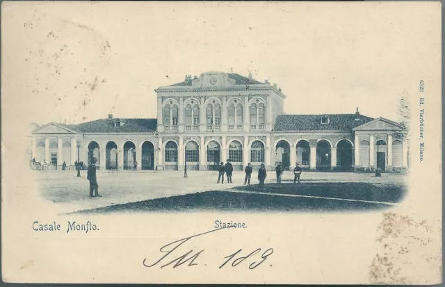 1900 CASALE MONFERRATO STAZIONE cartolina viaggiata animata Alessandria