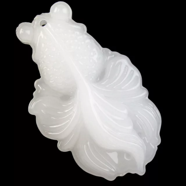 Carved Man-made White Jade Goldfish Pendant Bead 1pcs 52x32x13mm A-5JY