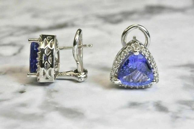 White Gold Plated Trillion Cut Lab Created Blue Topaz Women Hoop Earring 3 Carat