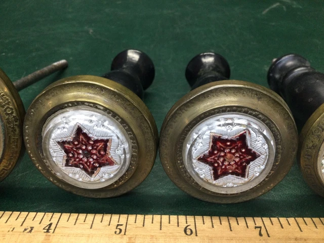 Antique Lot of 4 Victorian Star Sulphide Glass & Brass Curtain Tie Backs 3