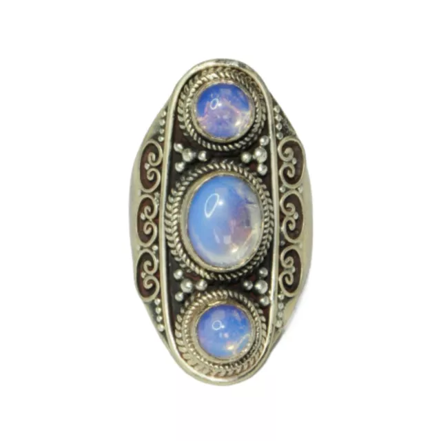 Sterling Silver Traditional Asian Vintage Style Moonstone Ring Size P Gift 2