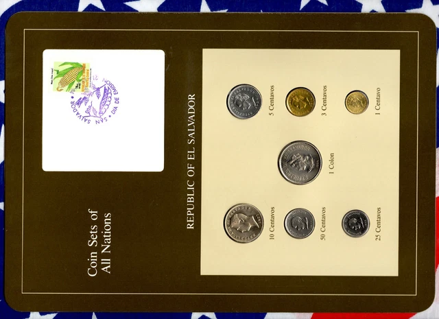Coin Sets of All Nations El Salvador w/card 1974-1984 UNC 3 cent 1974 3 @ 1977