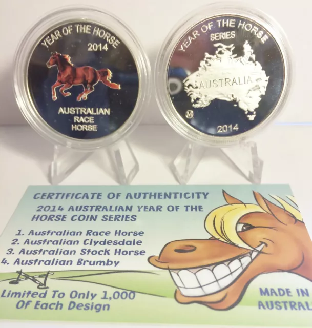 2014 Year Of The Horse "Aust Race Horse" 1 Oz Coin C.O.A. LTD 1,000. (No Tin)