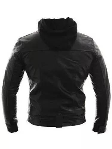 Men's Racing Jacket Motorbike Motorcycle Leather Biker Jacket Detach Hood BWNT 2