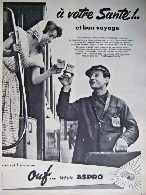 Publicité 1958 Ouf Merci Aspro A Votre Santé Et Bon Voyage - Chef De Gare Sncf