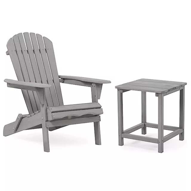 Adirondack Folding Chair Table Set Beach/Patio/Garden Chair Table Set in Grey