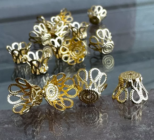 Gold Basket Bead Caps 9x7mm 20Pcs Filigree Gold Plated Brass