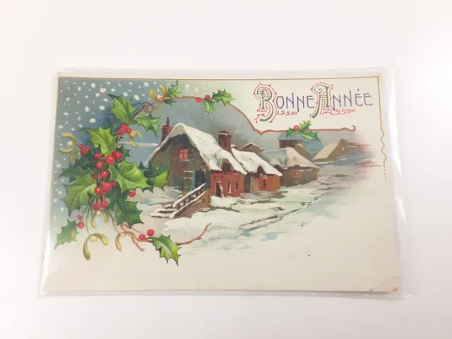 1914 Christmas Bonne Annee Postcard Winter Village Carte Postale