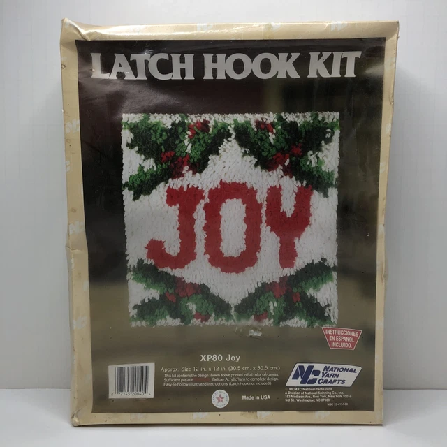 Vtg Latch Hook Rug Kit National Yarn Crafts Merry Christmas Holiday Joy 12x12 Nw