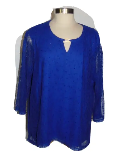 New Alfred Dunner Woman 2X Purple Blouse Lined Top 3/4  sheer sleeve