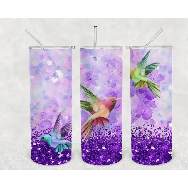 Purple Hummingbird Travel Mug - Skinny Insulated 20oz Hot/Cold Tumbler Cup with