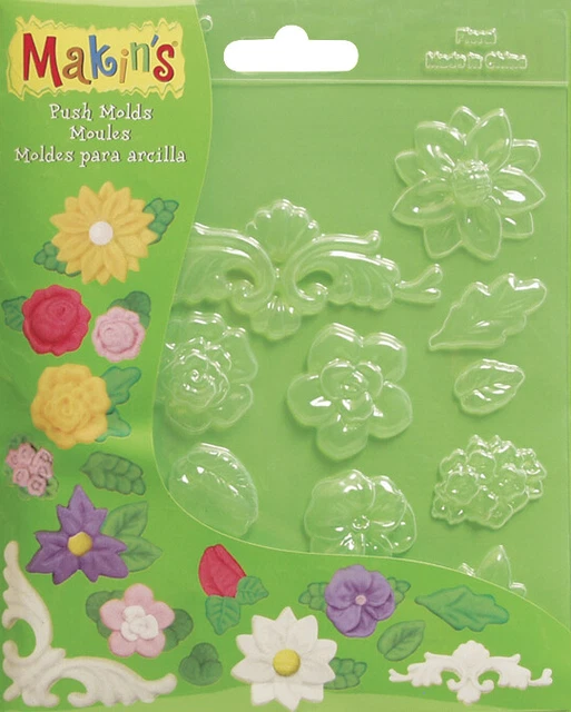 Paquete de 3 moldes de empuje de arcilla Makin's florales -M390-5